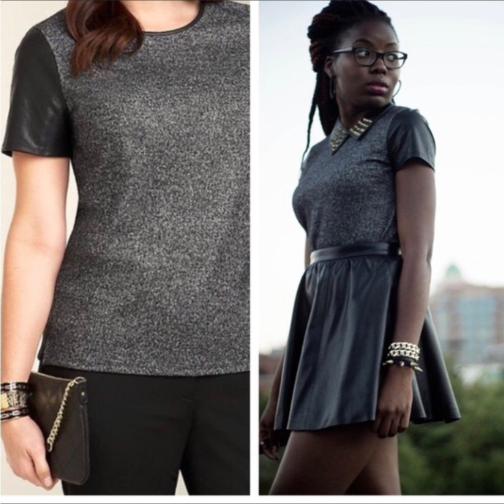 “TALBOTS” Faux Leather Trim Top
